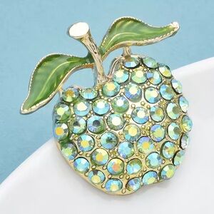 Green Apple Crystal Gold Brooch